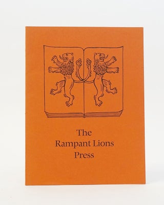 Item #12612 The Rampant Lions Press: a Printing Workshop Through Five Decades. Sebastian Carter,...