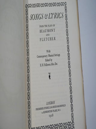 Songs & Lyrics from the Plays of Beaumont and Fletcher. With Contemporary Musical Settings.