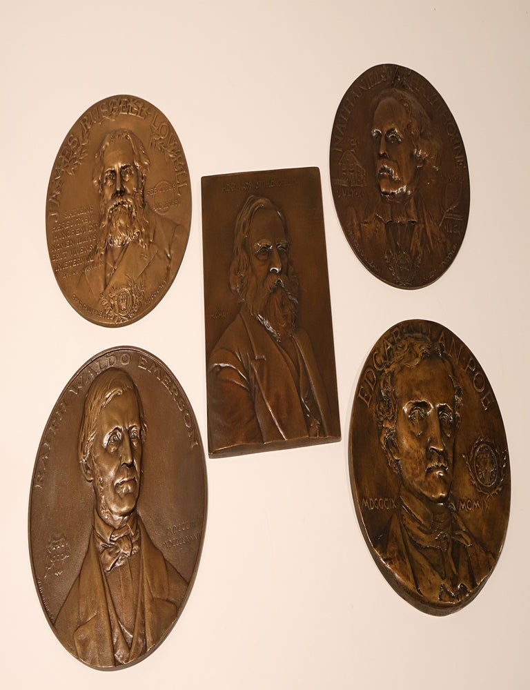 Item #47653 Grolier Club. Complete Author Series Medals. All Five Bronze Medals of the Literature Series: Hawthorne, Lowell, Poe, Longfellow and Emerson, 1892-1911. Grolier Club.
