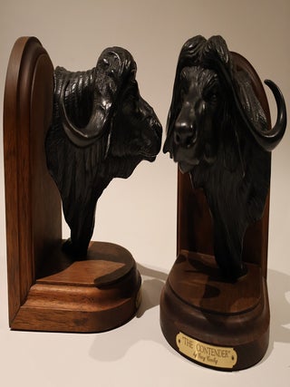 Item #49416 The Contender. African Cape Buffalo Bookends. Gary Cooley