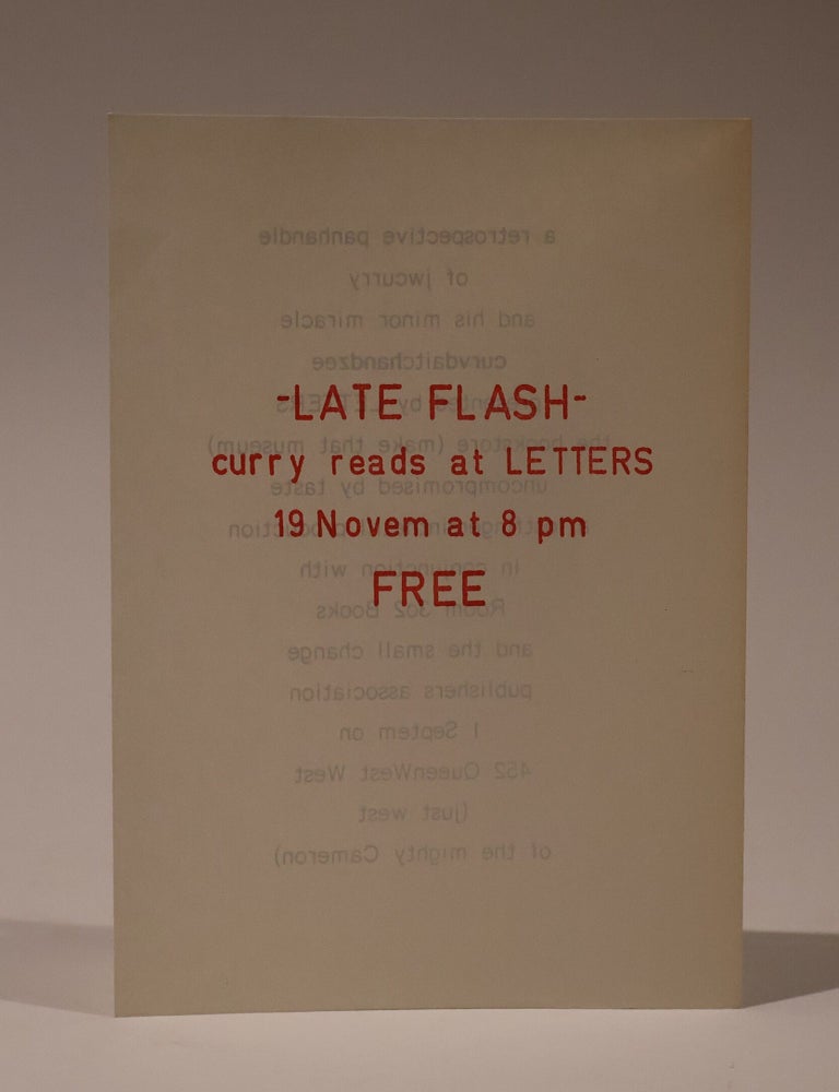 Item #49516 Advertisement for a reading for jwcurry at Letters in Toronto. jwcurry.