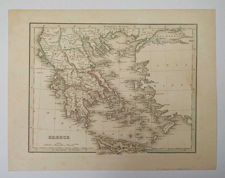 Item #6489 Greece. Map] 1838. T. G. Bradford.